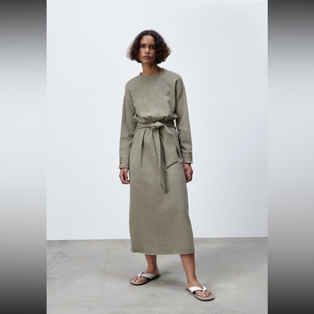 Linen Blend MIDI Dress